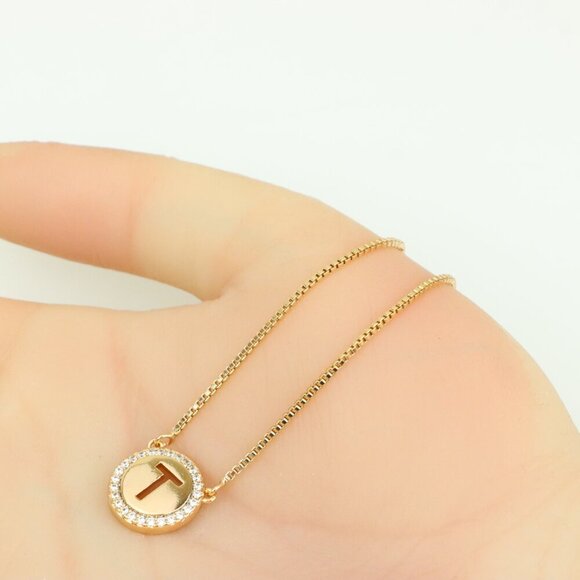 Rose Gold Initial 'T' Pendant Necklace with Sparkling CZ Border, XPNL0400 - Picture 7 of 13